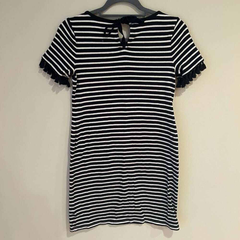 NWOT Talbots Women's XS Black & White Striped Tassel Trim Stretch Knit Dress - Picture 7 of 8